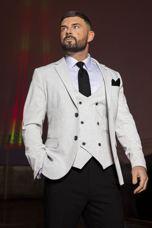 Harry Light Grey Contrast Black Three Piece Suit