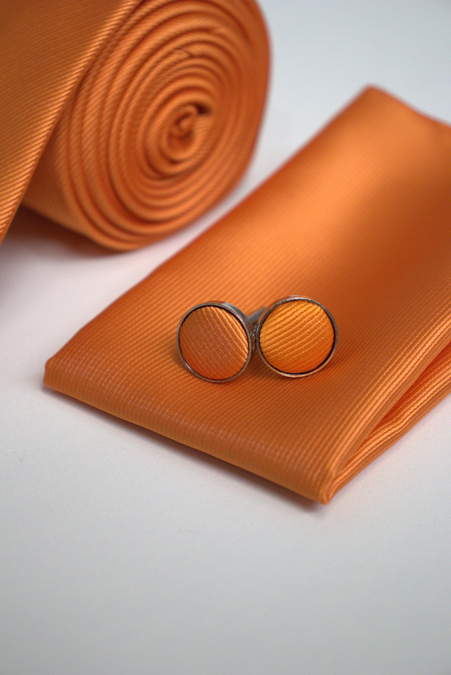 Tangerine Orange Satin Tie Set