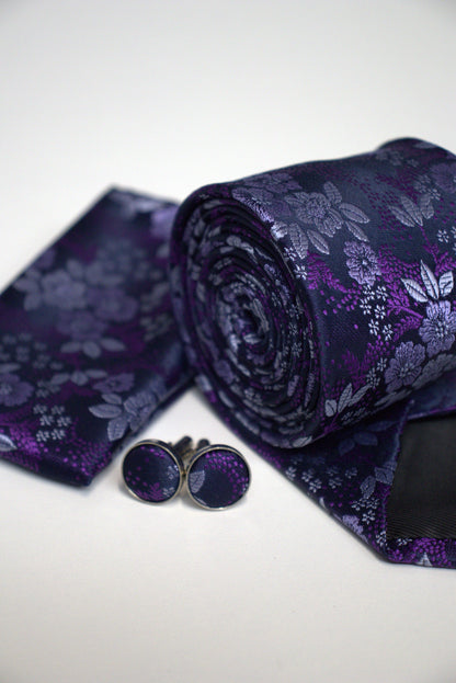 Vivid Purple Floral Tie Set
