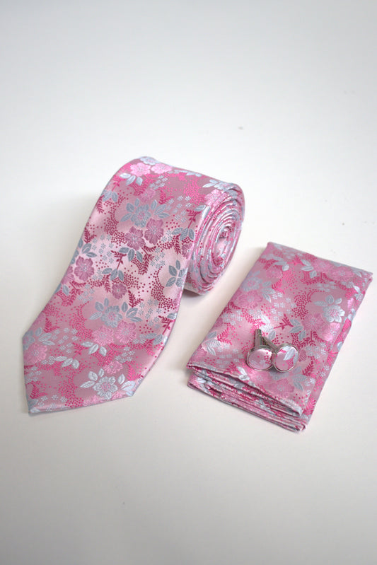 Pink Floral Tie Set