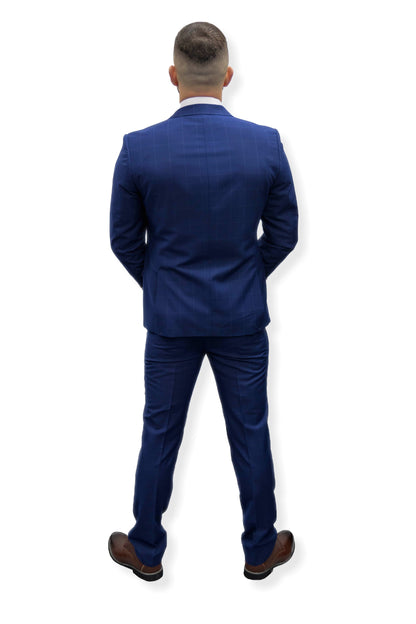 Royal Blue Check Three Piece Suit Slim Fit