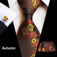 Floral Silk Tie Pocket Square Handkerchief Cufflink Set Necktie Hankie Wedding