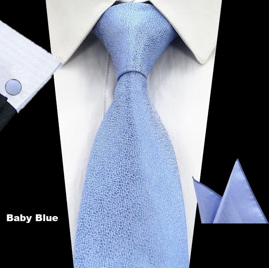 Solid Silk Tie Pocket Square Handkerchief Cufflink Set Necktie Hankie Wedding