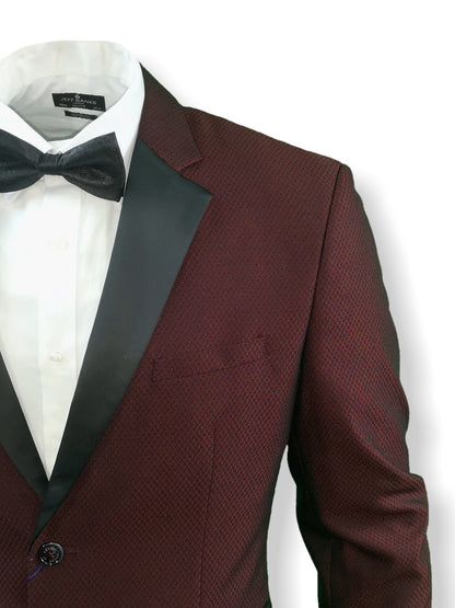 Men's 2 Piece Tuxedo Dinner Suit Red Slim Fit Textured Sheen Lapel