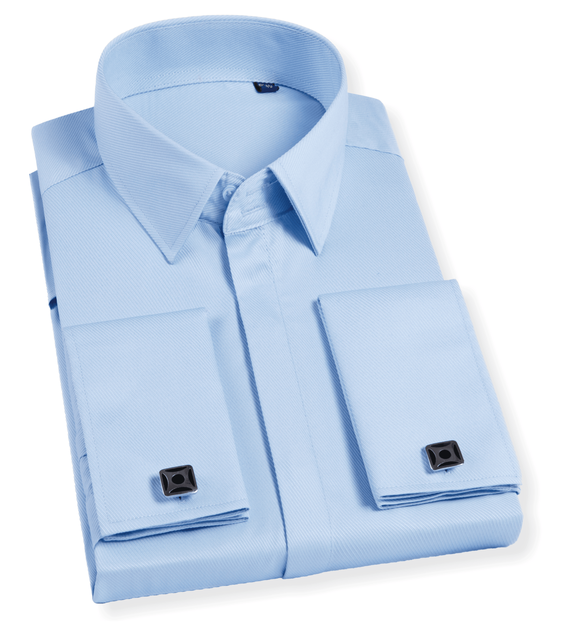 picture of blue doublecuff shirt with silver cufflinks