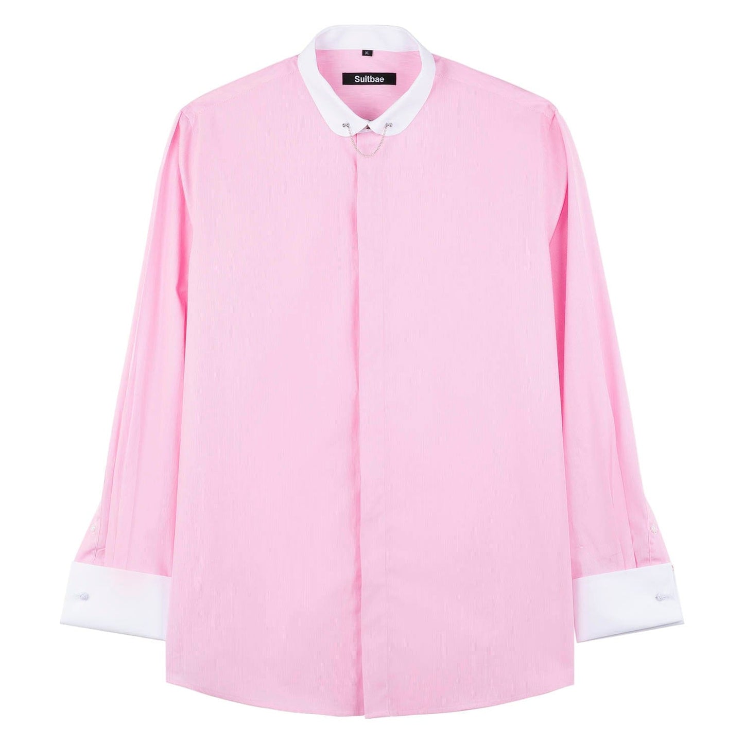 Pink Stripe Slim Fit Round Collar Double Cuff Shirt